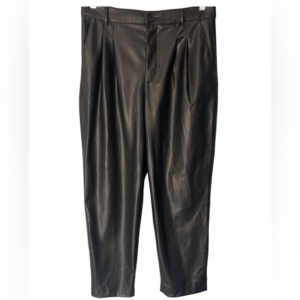 Zara Pant’s/ Zara Black Faux Leather High Rise Trousers Tapered Leg Black,Size S - Picture 3 of 8